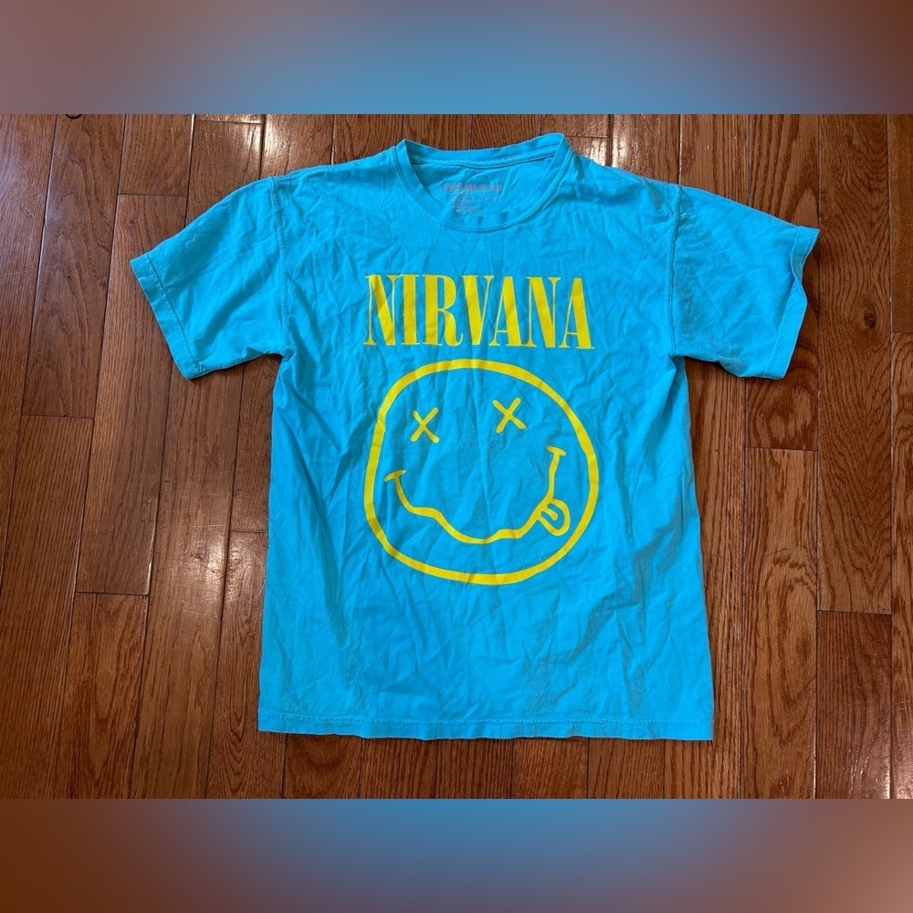 Vintage Nirvana T Shirt Size M Blue Smiley Face Come As You Are Everyone Is Gay - Picture 2 of 7